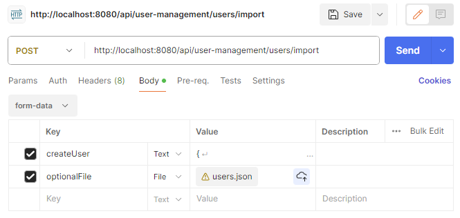 Postman multipart request with multiple objects and files